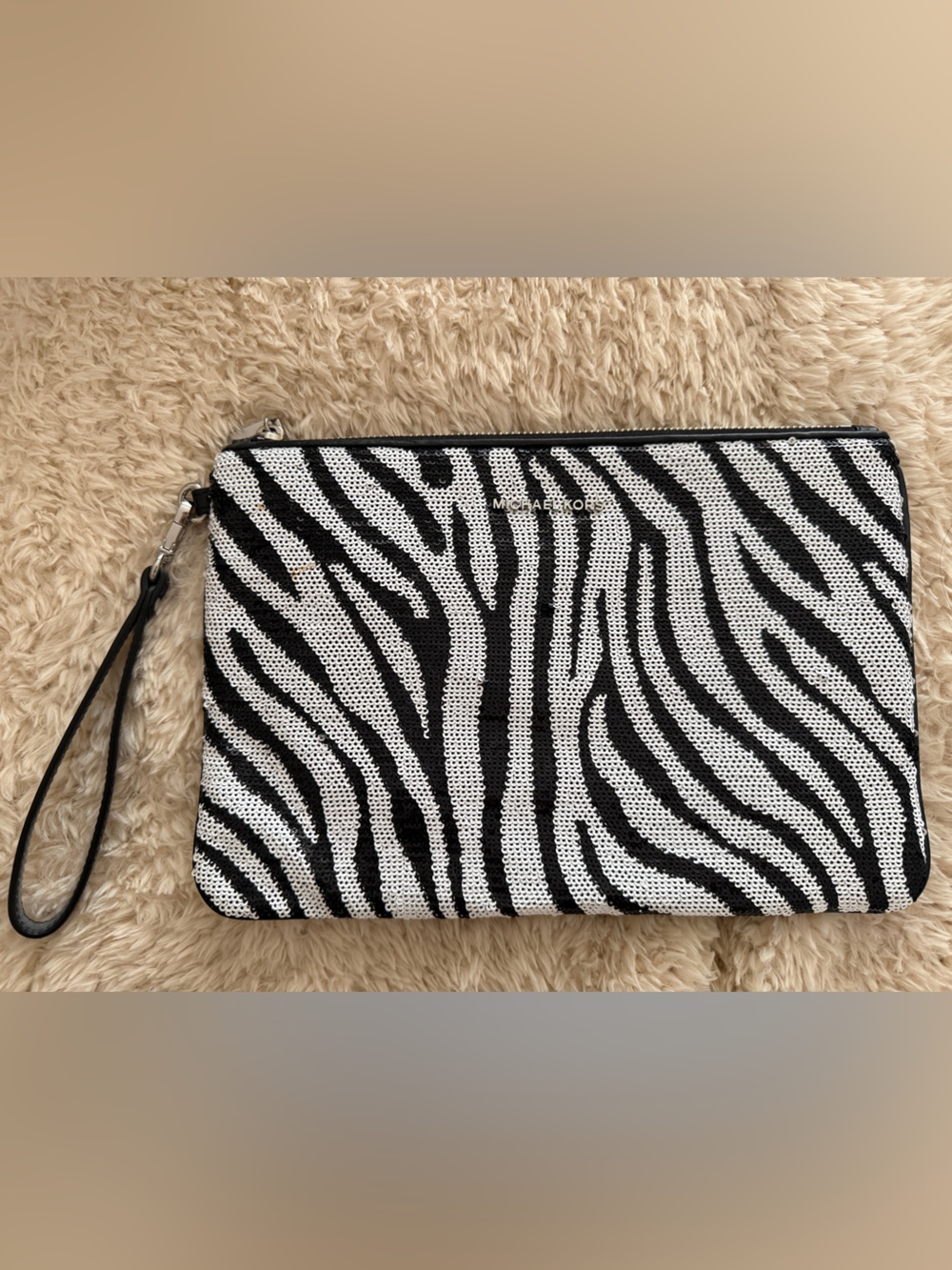 Michael Kors Black & White Zebra-Print Wristlet Clutch